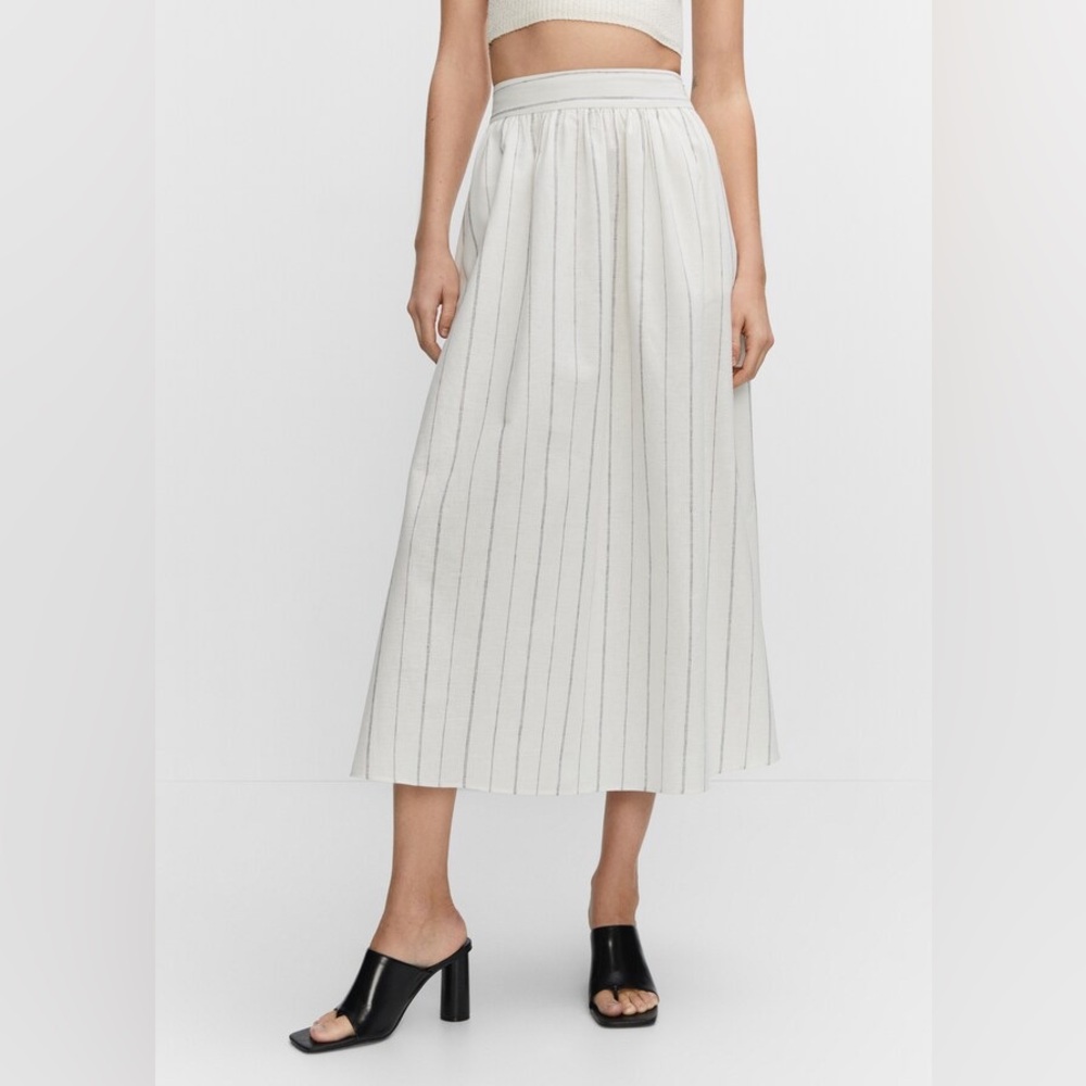 Mango off-white pinstripe midi skirt